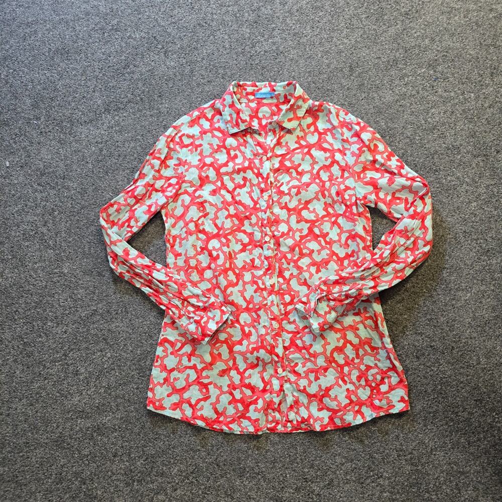 J McLaughlin Top Womens Size XS Orange Coral Linen Button Beachy Preppy Casual